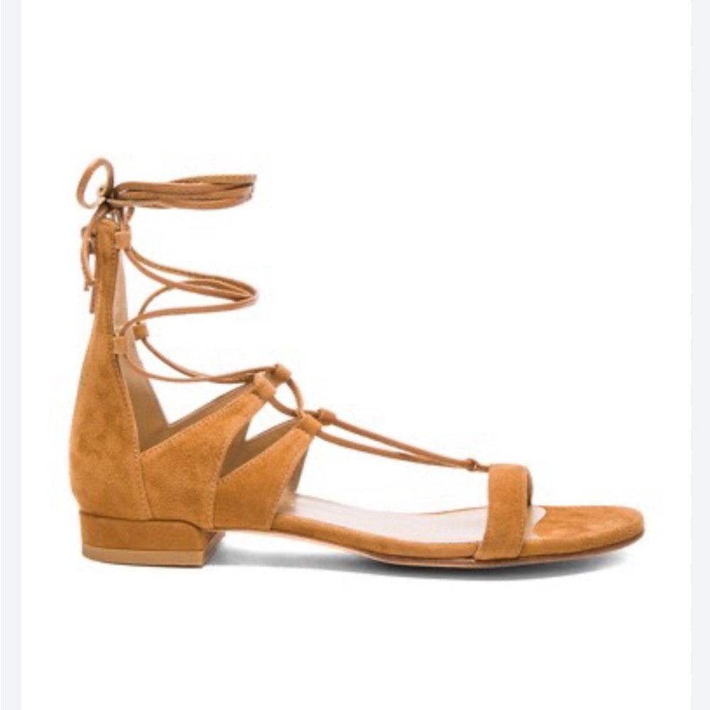 Stuart Weitzman lace up sandal back zip closure